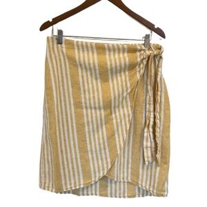 Ellen Tracey Yellow White Striped Faux Wrap Mini Skirt Linen Blend Coastal L